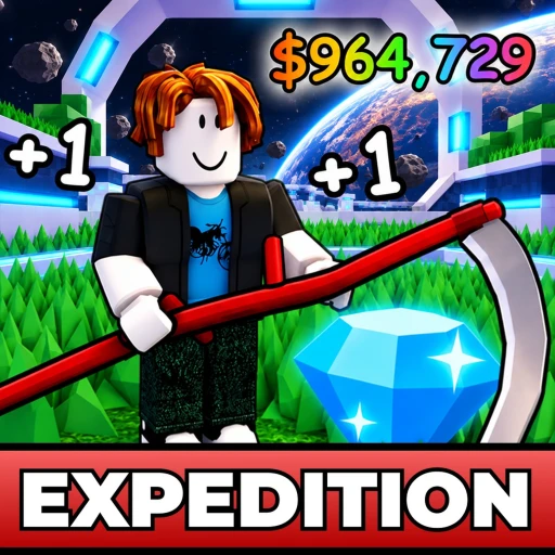 ไอคอนเกม [X2] +1 Cut Grass Adventure ของ +1 Cut Grass Adventure แสดงตัวละครถือเคียวสีแดง หน้าทุ่งหญ้าและเพชรสีน้ำเงิน พร้อมแถบ EXPEDITION