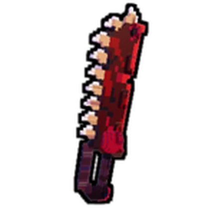 ไอคอน Game Pass Demon Chainsaw ของ +1 Cut Grass Adventure แสดงอาวุธฟันสีแดงเข้มบนพื้นหลังดำ