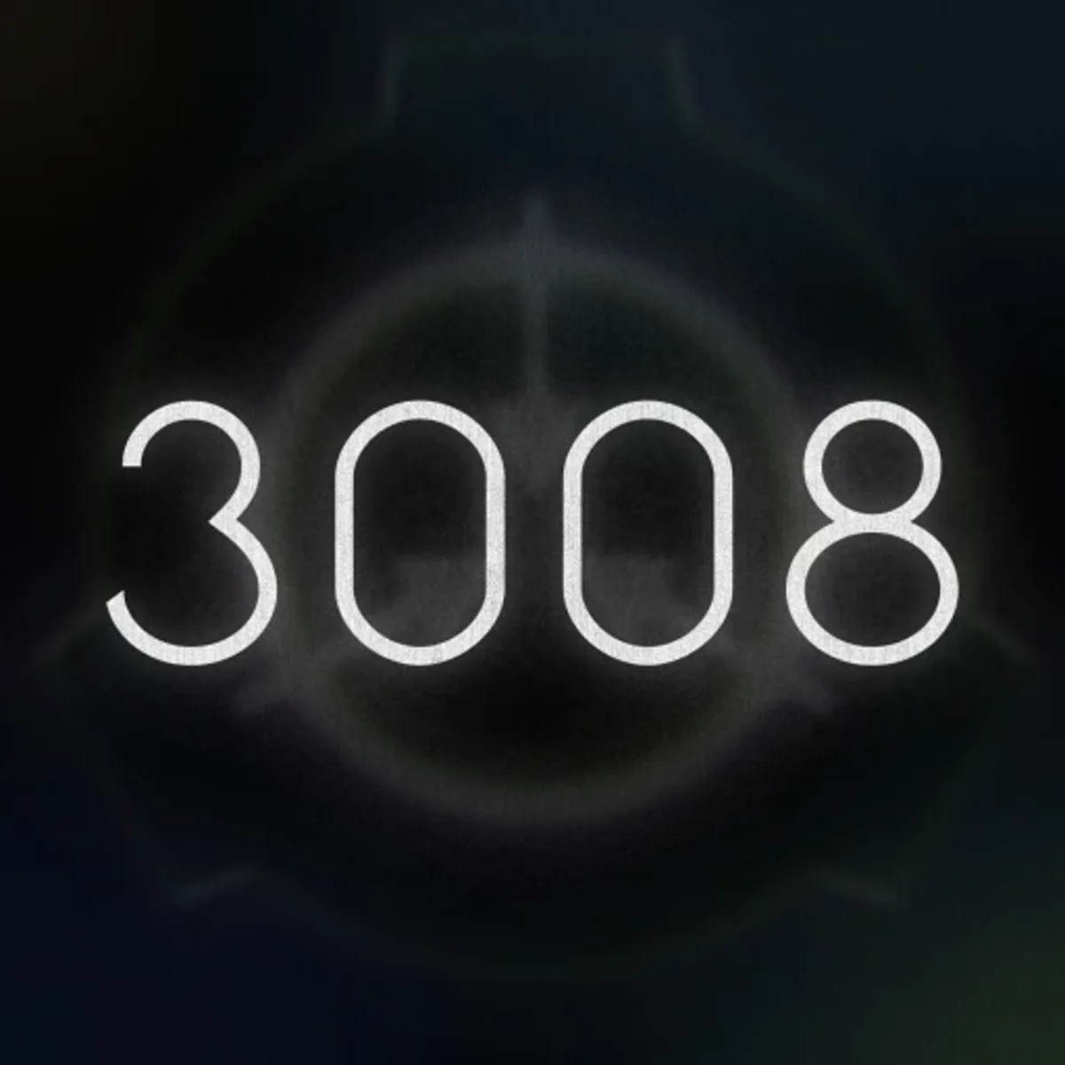 ไอคอนเกม 3008 เป็นตัวเลขสีขาวเรืองแสงบนพื้นหลังวงกลมมืด