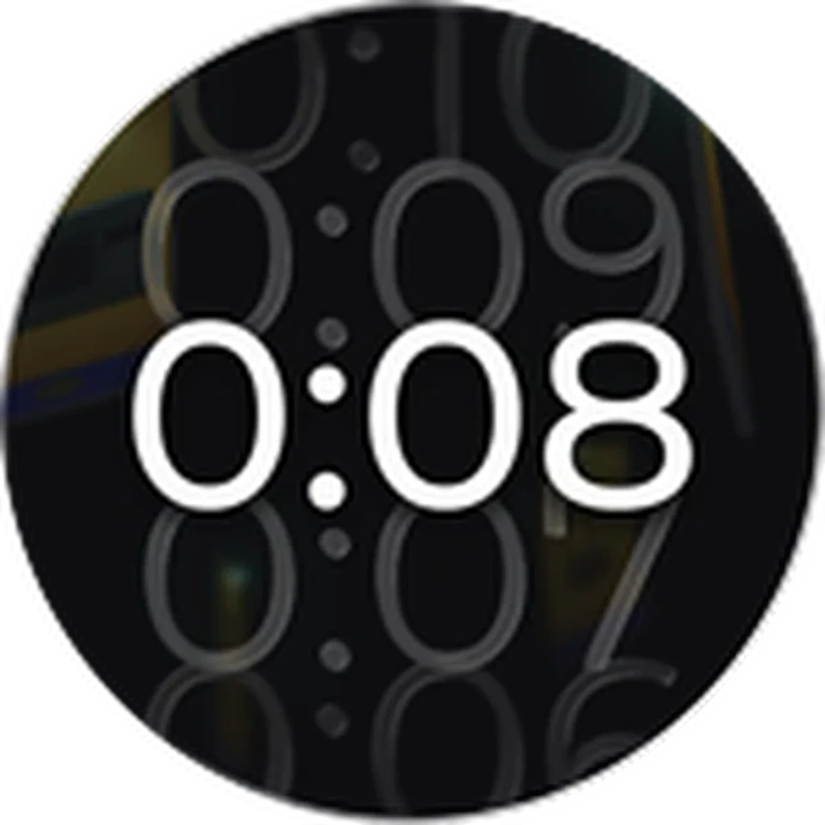 ไอคอน Personal Watch เป็นตัวเลขเวลา 0:08 บนพื้นหลังสีดำ