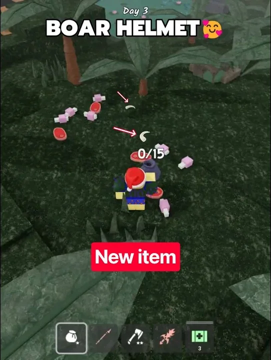 ภาพ gameplay แสดง Boar Tusk สีขาวตกอยู่บนพื้น Jungle พร้อมลูกศรชี้ตำแหน่ง