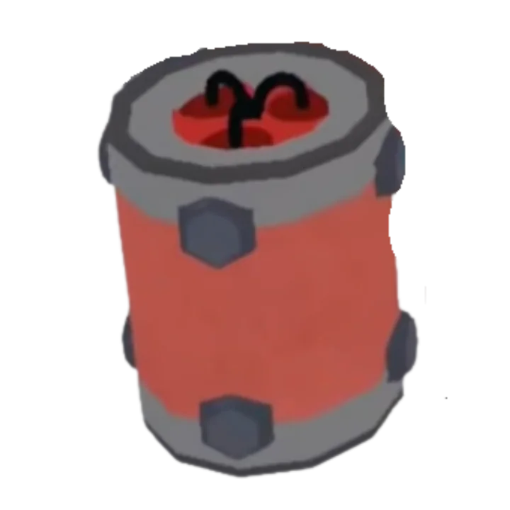 ภาพโมเดล Impact Grenade เป็นกระป๋องระเบิดสีแดงขอบโลหะสีเทา