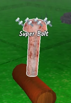 ภาพ Super Bolt ทรงกระบอกโลหะขนาดใหญ่ตั้งอยู่บนท่อนไม้ในเกม