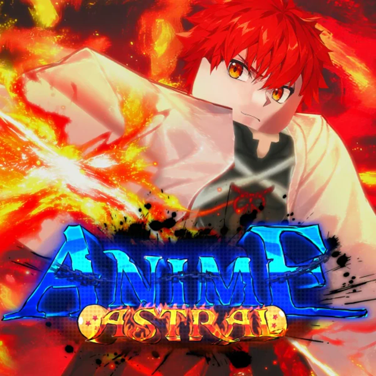 ไอคอนเกม Anime Astral Simulator ตัวละครผมแดงกับพลังสีส้มและโลโก้เกม