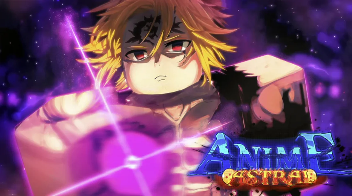 ภาพโปรโมต Anime Astral Simulator ตัวละครผมทองท่ามกลางพลังสีม่วง