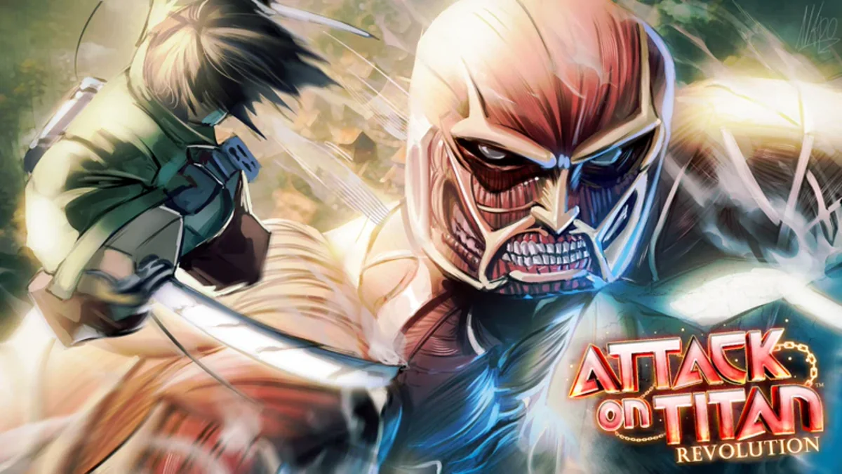 ภาพโปรโมต Attack on Titan Revolution ทางการ เป็นภาพตัวละครต่อสู้กับไททัน