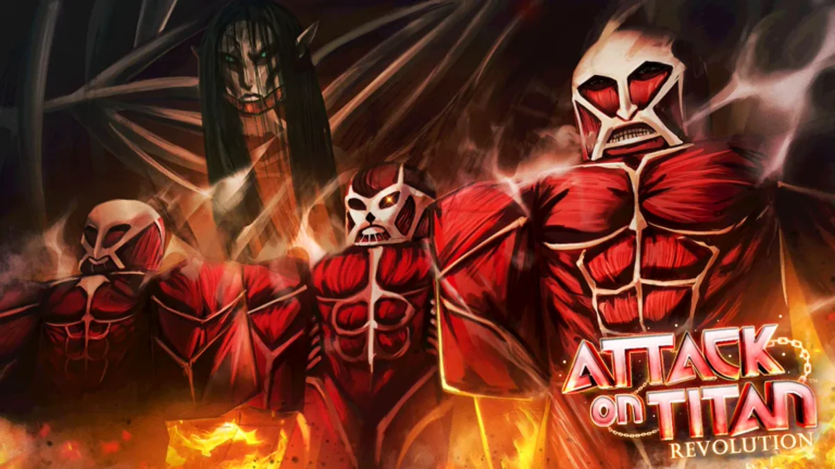 ภาพโปรโมต Attack on Titan Revolution ทางการ เป็นภาพตัวละครต่อสู้กับไททัน