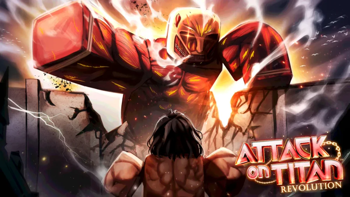 ภาพโปรโมต Attack on Titan Revolution ทางการ เป็นภาพตัวละครต่อสู้กับไททัน