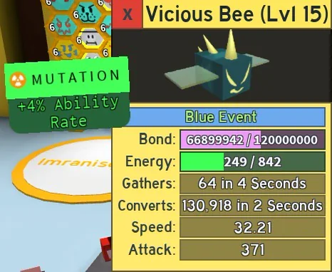 ภาพหน้าจอ Mutation ของผึ้งใน Bee Swarm Simulator