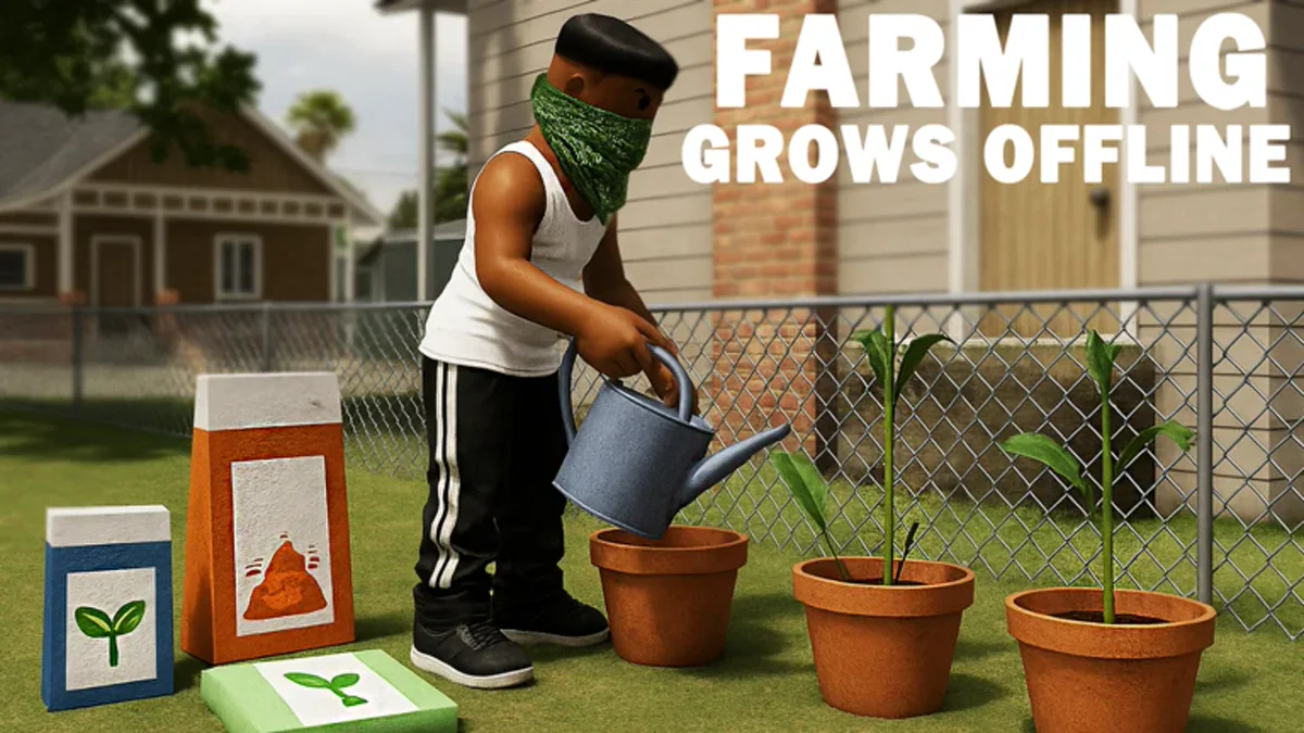 ภาพ Event BlockSpin ปี 2025 แสดงตัวละครรดน้ำต้นไม้กับข้อความ Farming Grows Offline