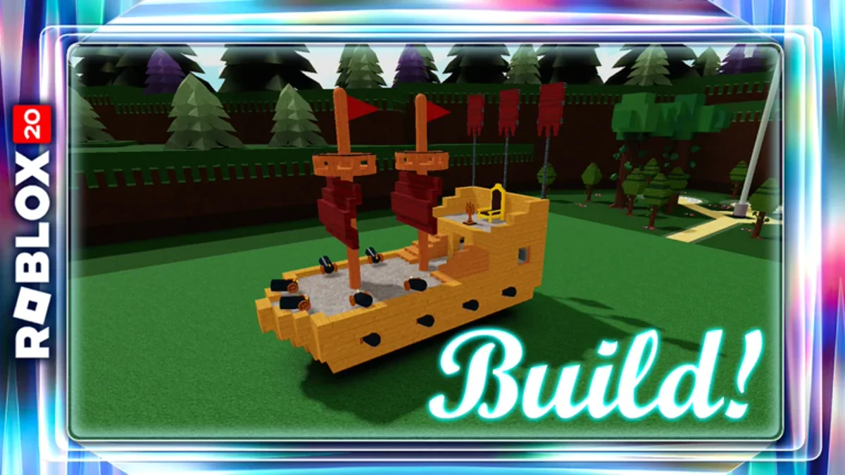 เรือที่ต่อจากบล็อกอยู่ในพื้นที่สร้างพร้อมข้อความ Build