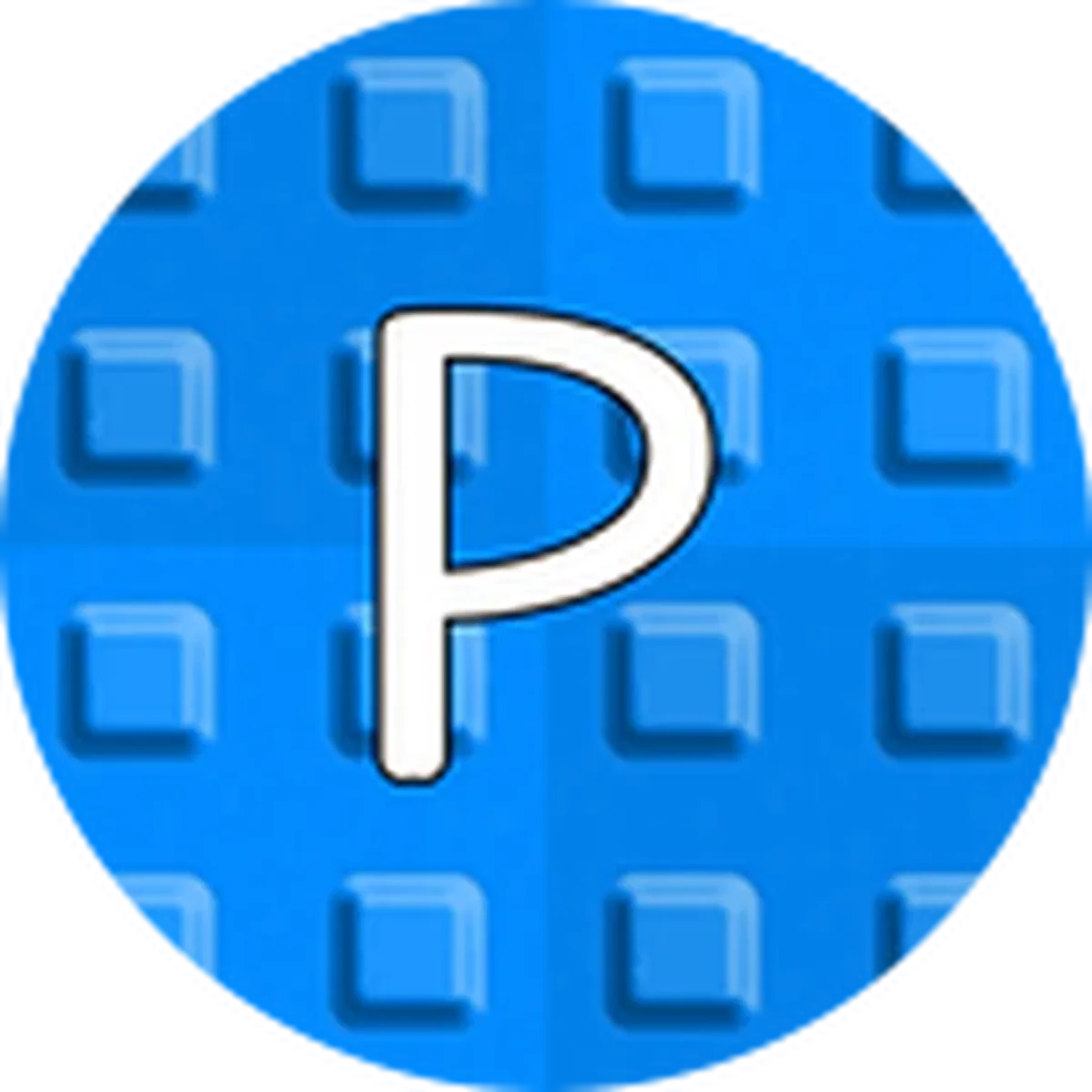 ไอคอน Badge ตัวอักษร P สีขาวบนวงกลมบล็อกสีน้ำเงิน