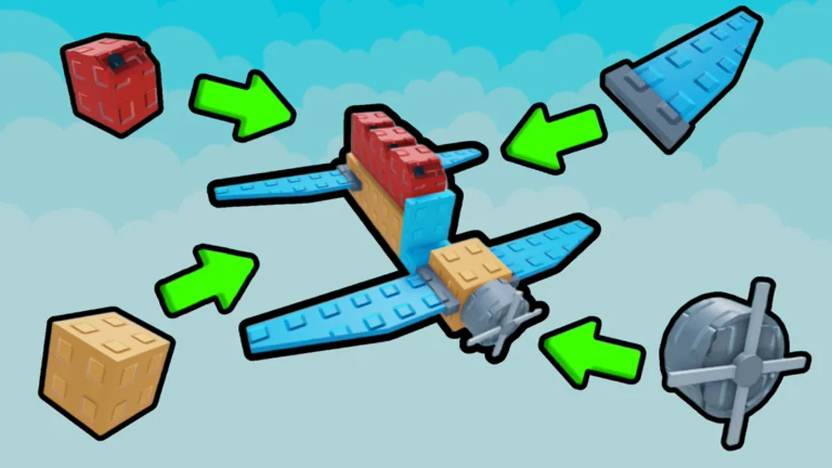 ภาพสื่อทางการ Build A Plane แสดงชิ้นส่วนบล็อกประกอบเป็นเครื่องบินจากหลายทิศ