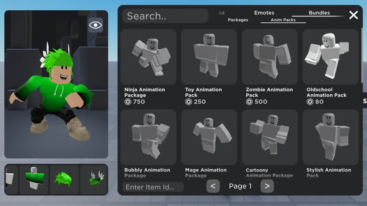 ภาพทางการ ภาพ Animation Bundles ทางการ ของ Catalog Avatar Creator