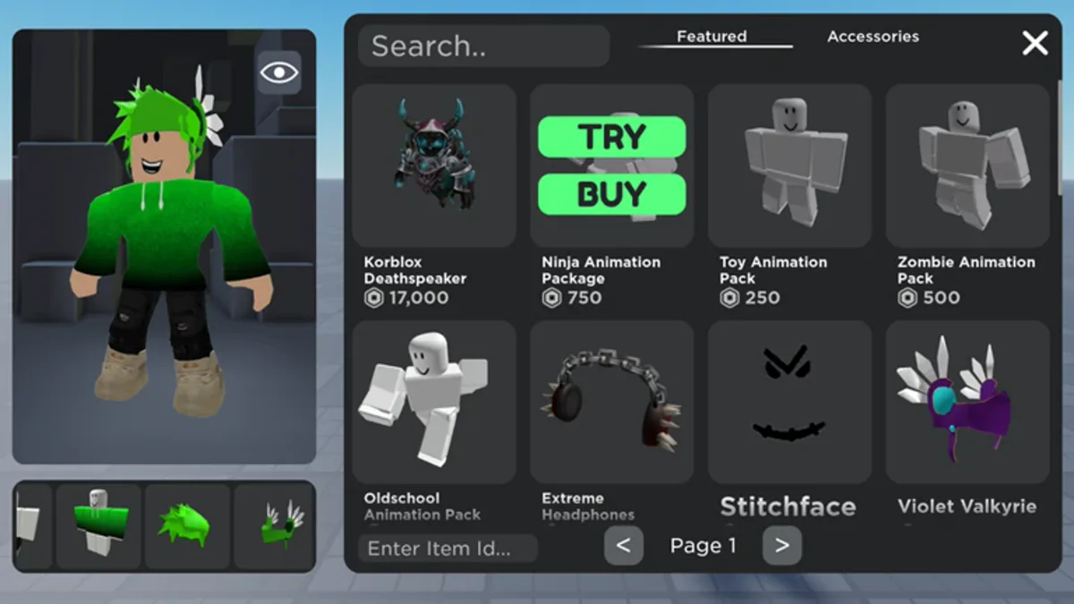 ภาพทางการ ภาพ Accessories และ Hair Combos ทางการ ของ Catalog Avatar Creator