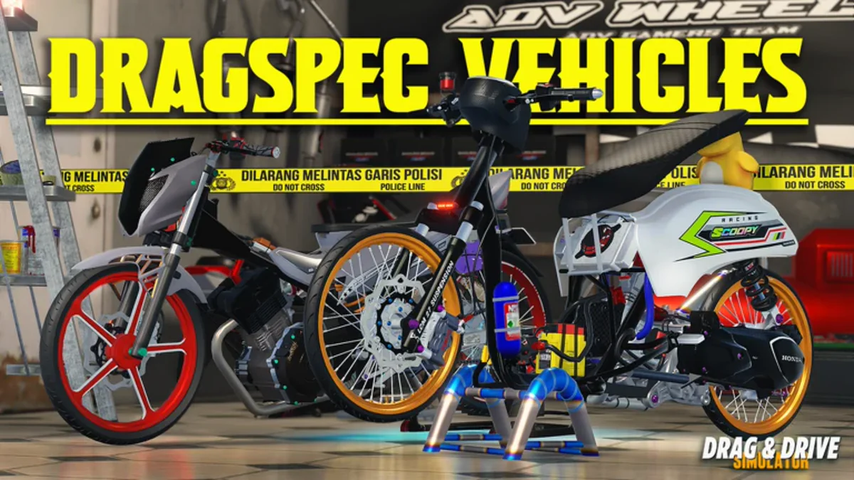 ภาพโปรโมต DragSpec Vehicles แสดงรถจักรยานยนต์แต่งสำหรับทางตรง