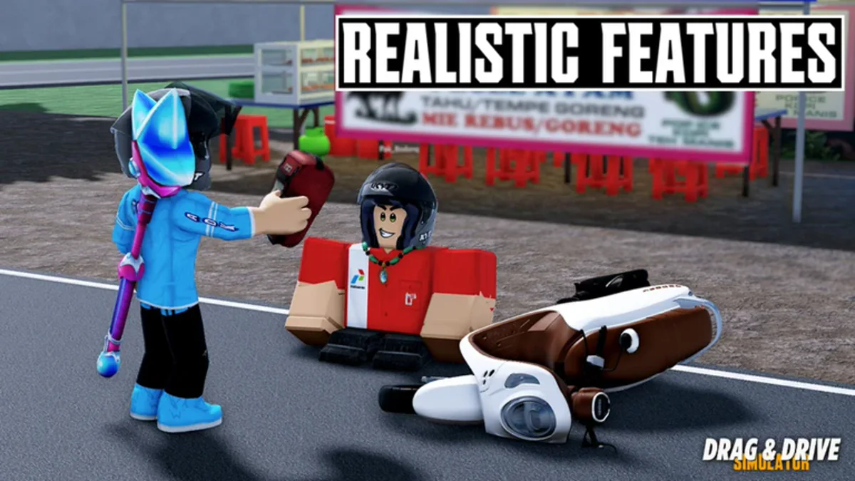 ภาพโปรโมต Realistic Features แสดงตัวละครข้างรถจักรยานยนต์บนถนน