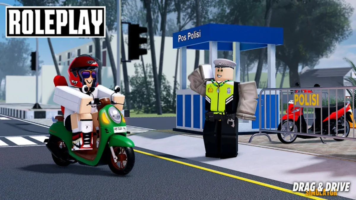 ภาพโปรโมต Roleplay แสดงผู้เล่นขี่รถผ่านจุดตรวจตำรวจ