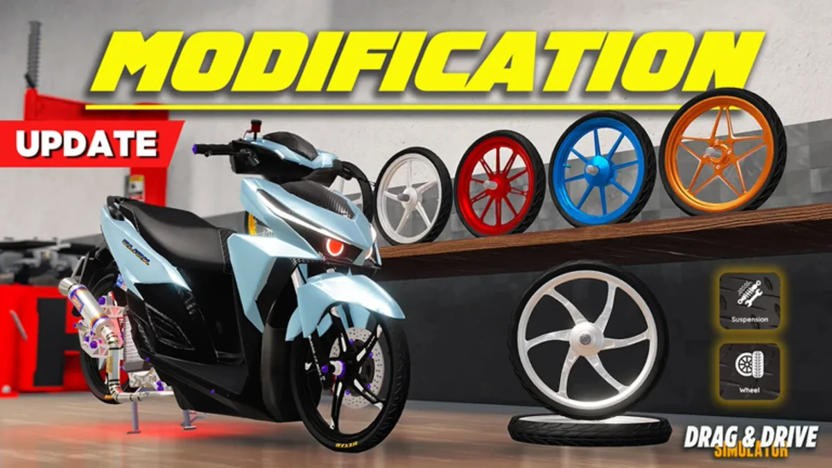 ภาพโปรโมต Modification แสดงรถและตัวเลือกล้อในร้านแต่ง