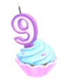 9th Birthday Cupcake — คัพเค้กวันเกิดครั้งที่ 9 ครีมสีฟ้า มีเทียนเลข 9 สีม่วง