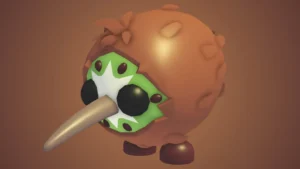 Kiwi Kiwi — นกตัวกลมสีน้ำตาล หน้าลายผลกีวีสีเขียวและจะงอยปากยาว