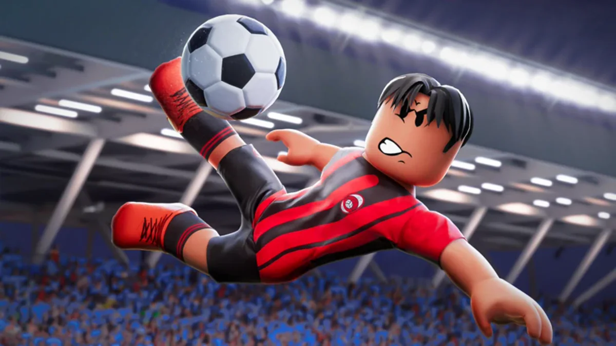 โปสเตอร์ฟุตบอลย้อนหลัง เป็นนักฟุตบอลเสื้อแดงเตะจักรยานอากาศในสนาม