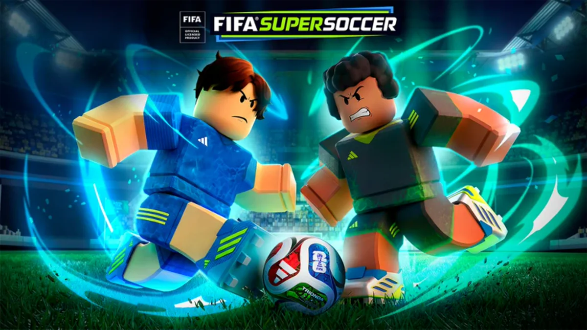 โปสเตอร์ adidas Football Festival ย้อนหลัง เป็นนักฟุตบอลสองคนท่ามกลางแสงสีฟ้าเขียว