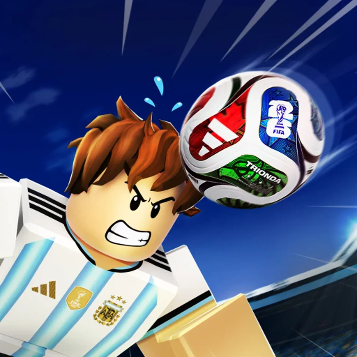 ไอคอน FIFA Super Soccer เป็นตัวละครนักฟุตบอลกำลังโหม่งลูกบอลในสนาม