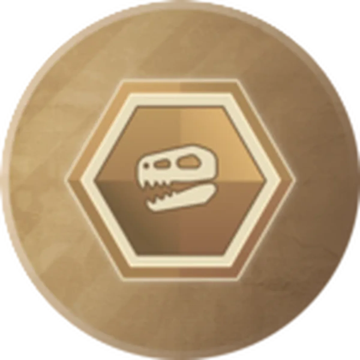 ไอคอน Battlepass Prehistoric เป็นเหรียญน้ำตาลมีรูปไดโนเสาร์