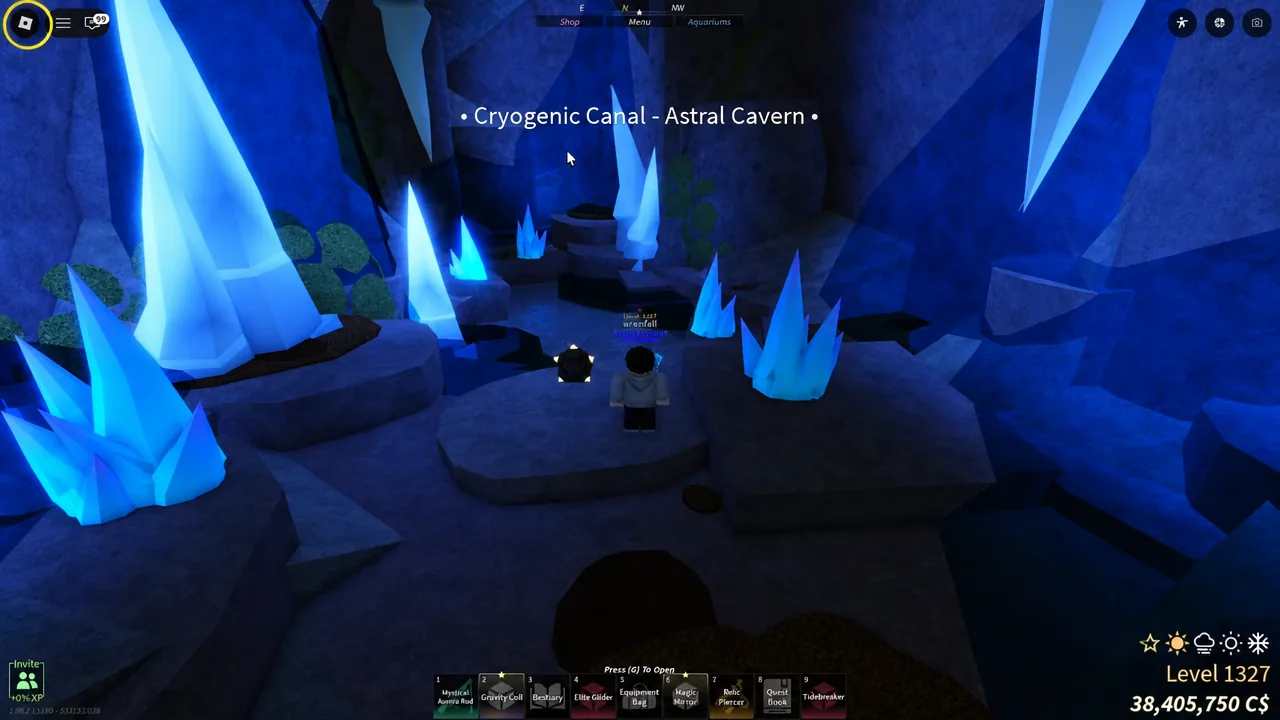 ภายในถ้ำคริสตัลสีฟ้า พร้อมชื่อ Cryogenic Canal - Astral Cavern