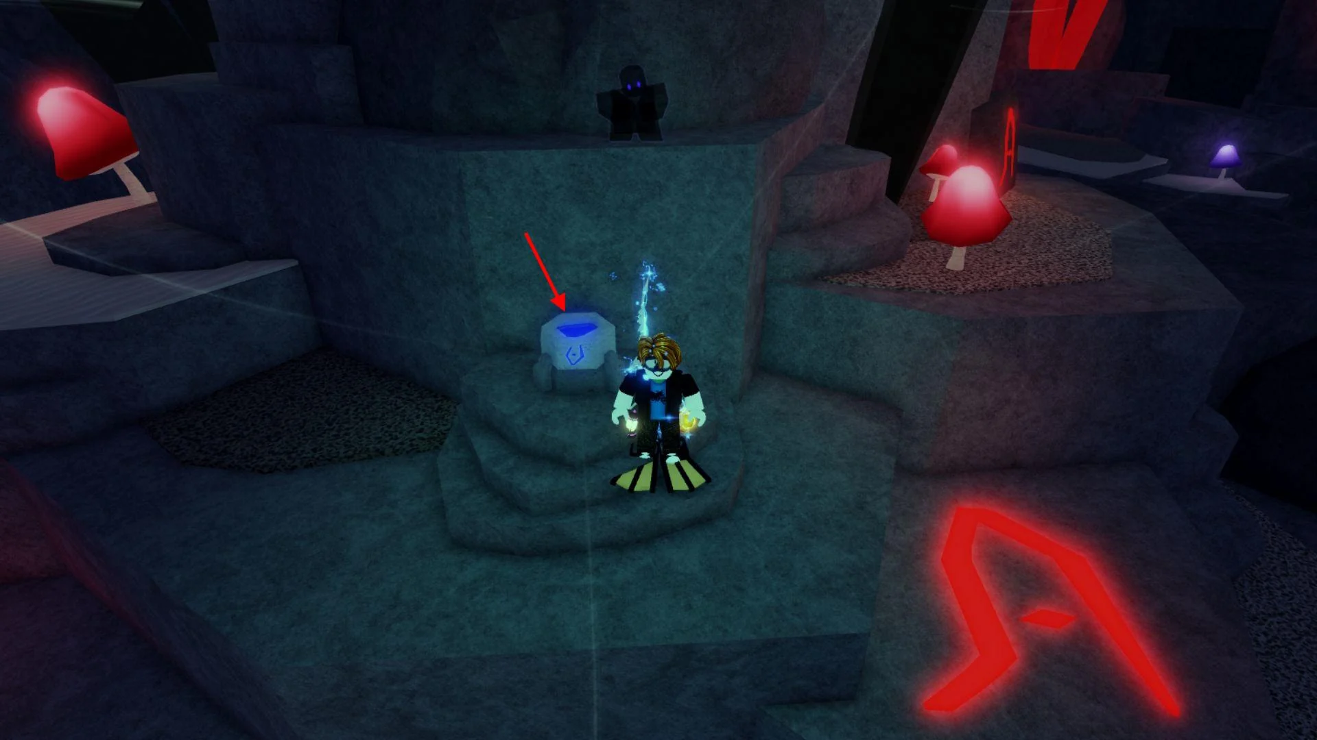 แท่นสีน้ำเงินสำหรับ Abyssal Enchant Relic ใน The Depths