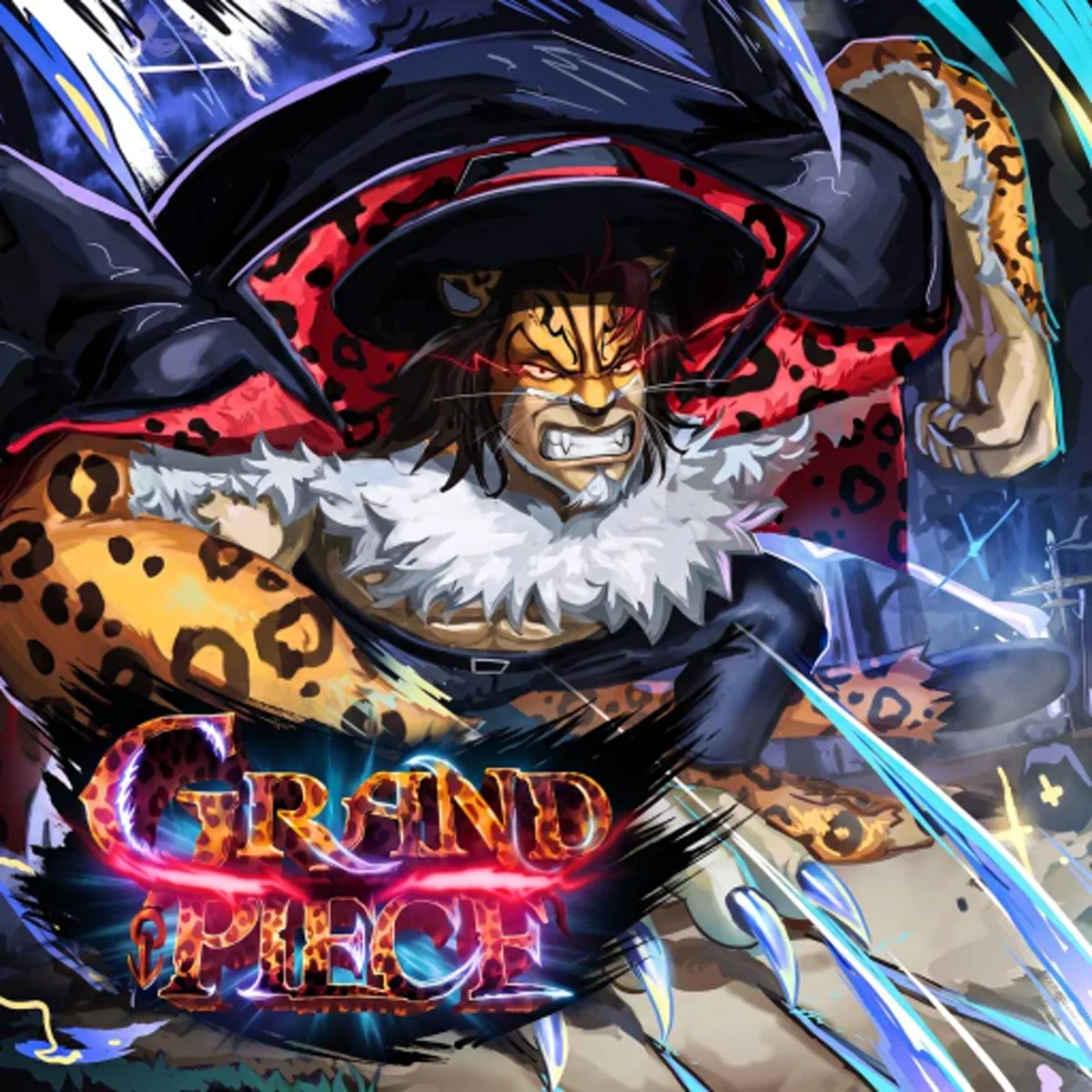 ไอคอนเกม Grand Piece Online แสดงตัวละคร Leopard กับแสงสีฟ้าและสีแดง