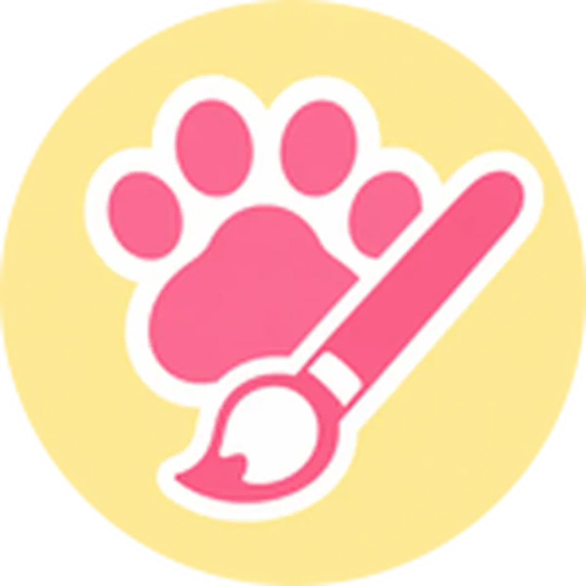 ไอคอน Pass Customise Cat เป็นรอยเท้าแมวสีชมพูพร้อมแปรงบนพื้นเหลือง