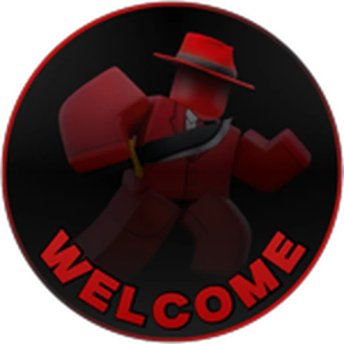 ไอคอน Badge Welcome แสดงตัวละครชุดแดงบนเหรียญขอบแดง