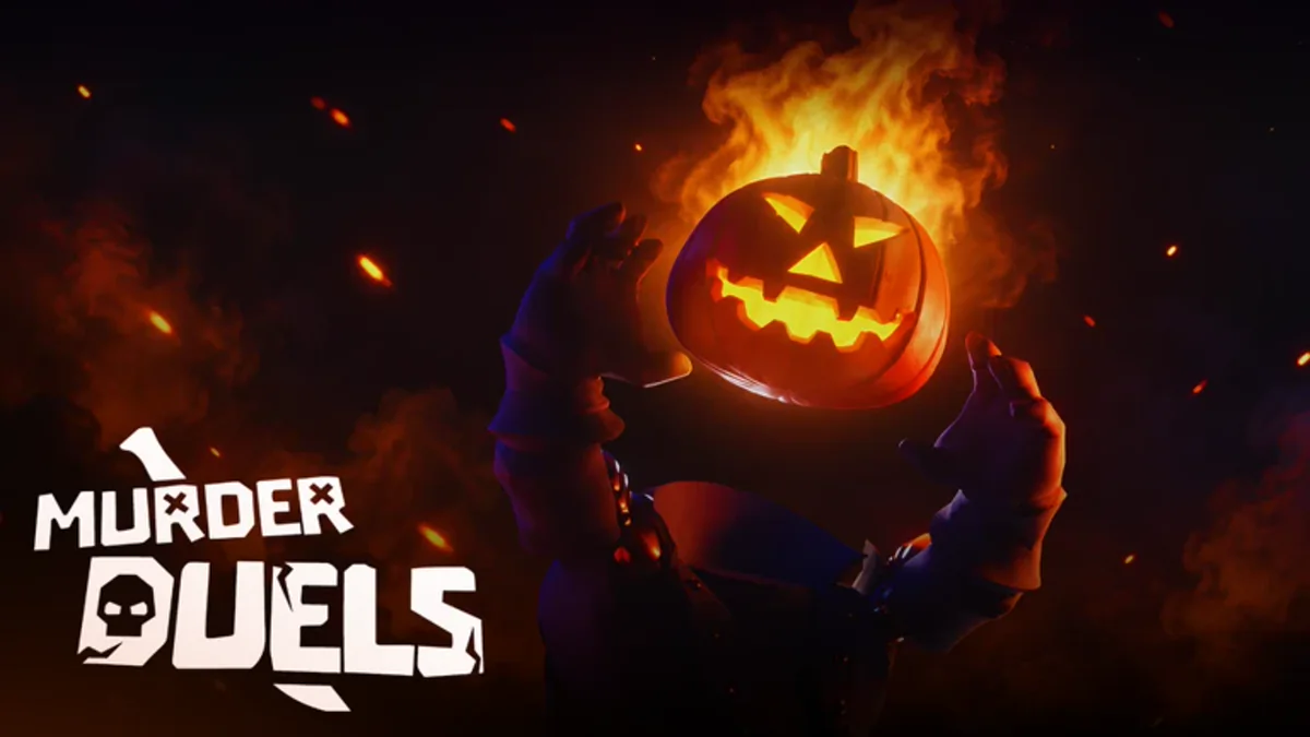 โปสเตอร์ Event Halloween ของ Murder Duels แสดงฟักทองเรืองแสงท่ามกลางเปลวไฟ