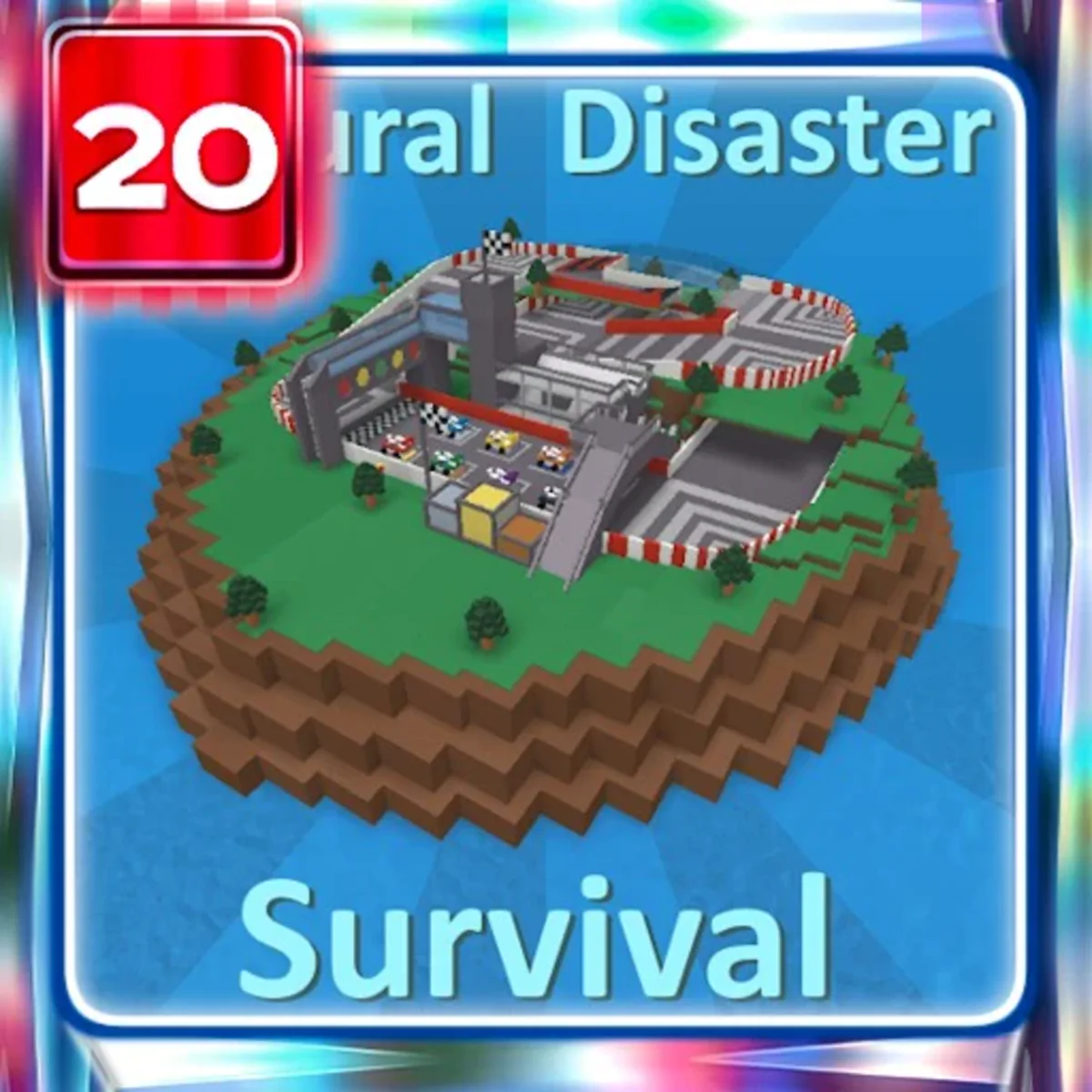 ไอคอนเกม Natural Disaster Survival แสดงเกาะกับอาคารและป้าย Roblox 20