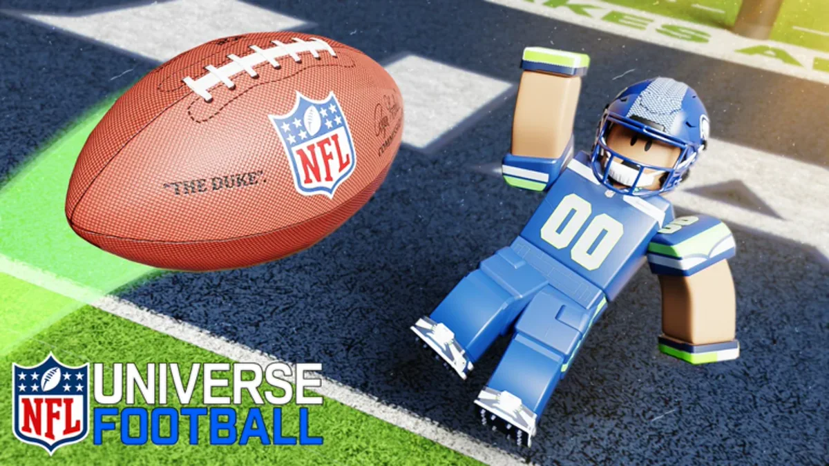 ภาพ Media NFL Universe Football แสดงผู้เล่นชุดสีแดงกับลูกฟุตบอลบนสนาม