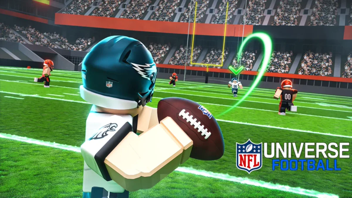ภาพ Media NFL Universe Football แสดงผู้เล่นสองฝ่ายกำลังเล่นบนสนามหญ้า