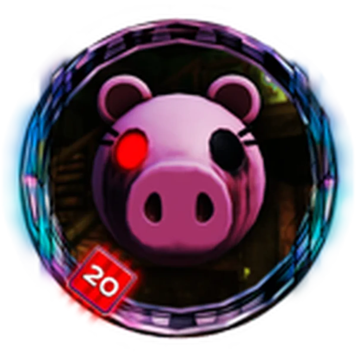 ไอคอน R20 - Completed House เป็นหน้าหมู Piggy ในกรอบสีฟ้า