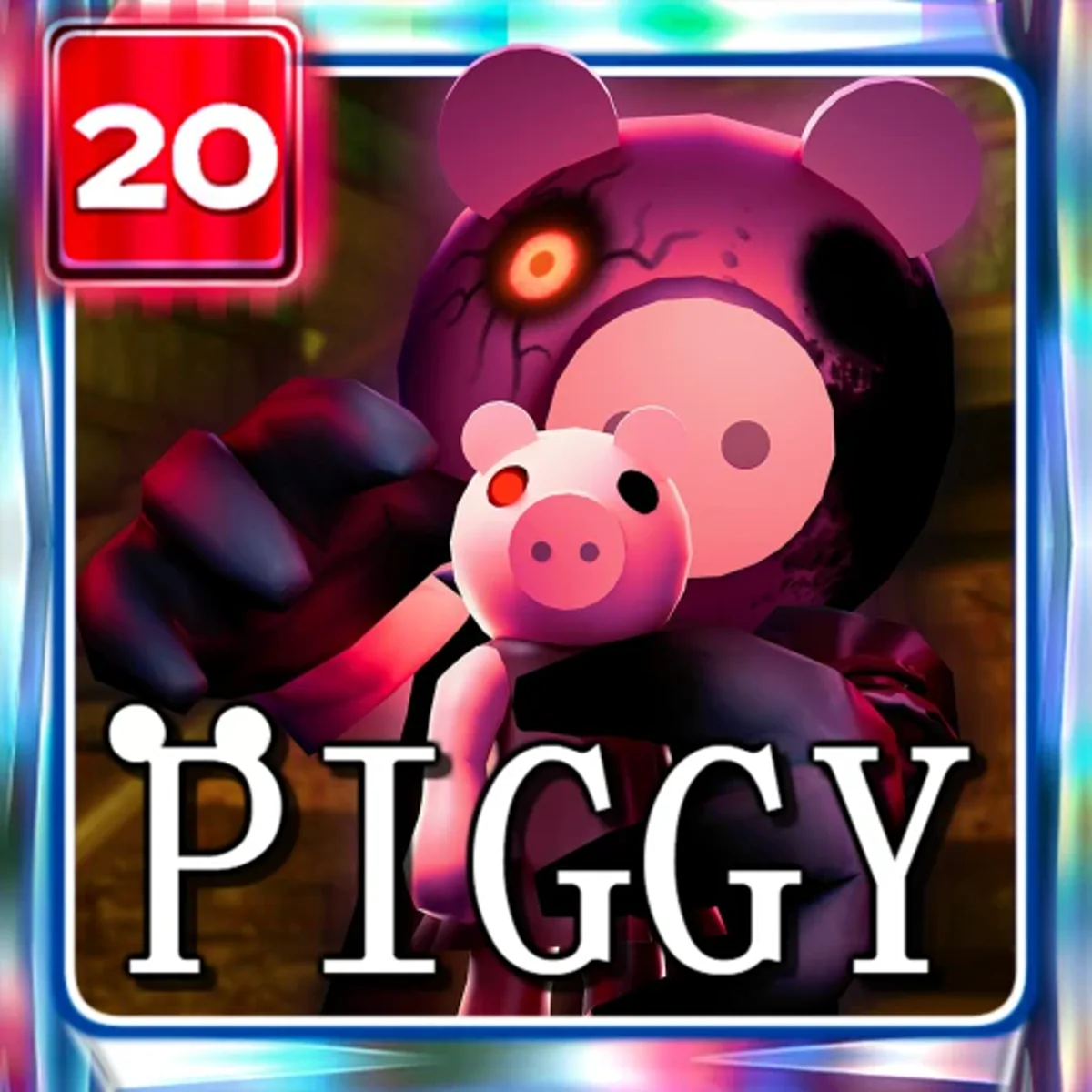 ไอคอนเกม Piggy โทนแดงแสดงตัวละครตาแดงและเลข Roblox 20