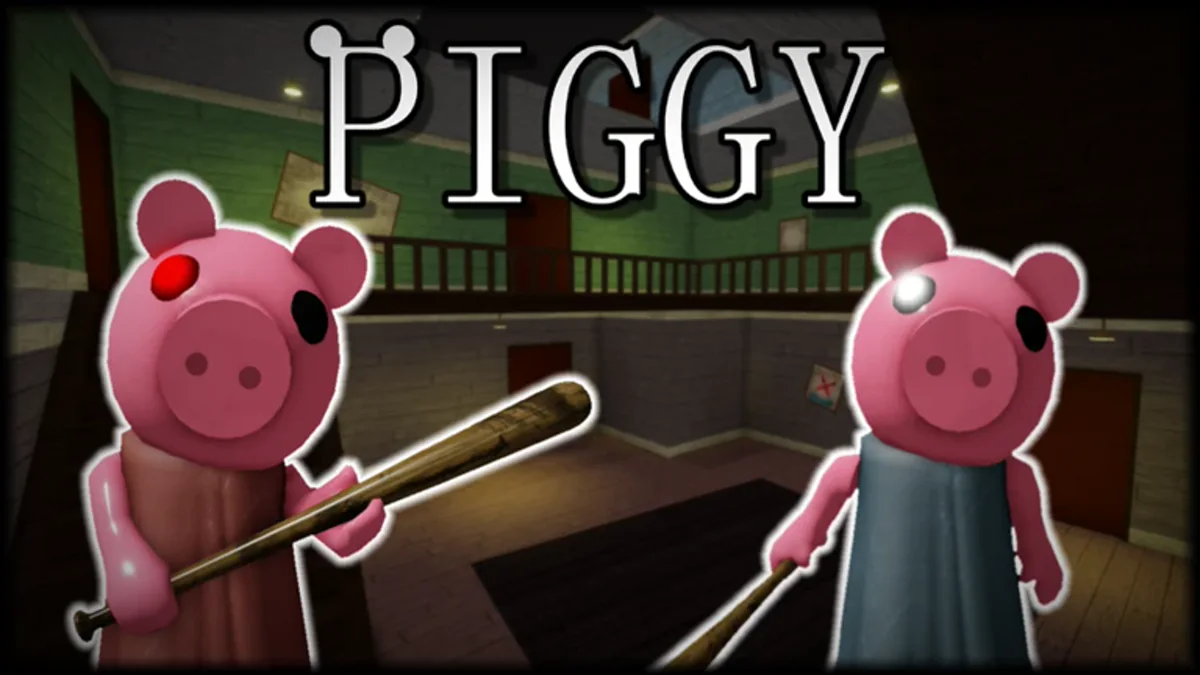 ภาพโปรโมต Piggy แสดงตัวละครหมูถือไม้ในทางเดินมืด