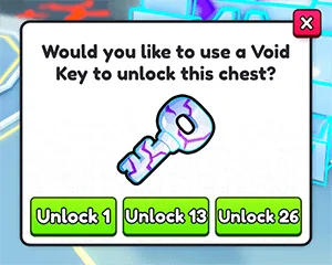 หน้าต่างปลดหีบด้วย Void Key มีปุ่ม Unlock 1, Unlock 13 และ Unlock 26