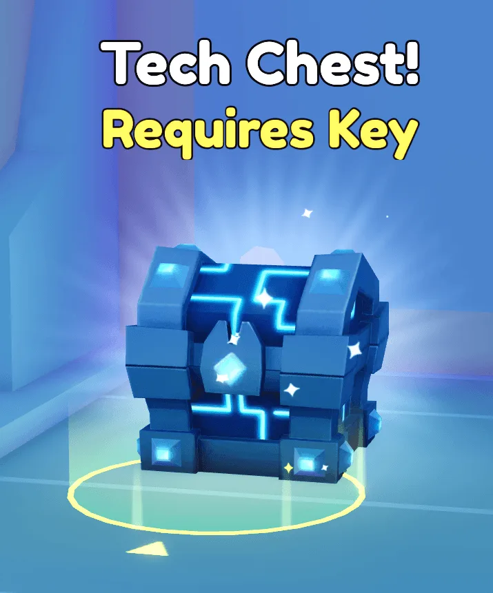 หีบ Tech Chest สีน้ำเงินมีลายวงจรและแม่กุญแจเรืองแสง พร้อมข้อความ Requires Key