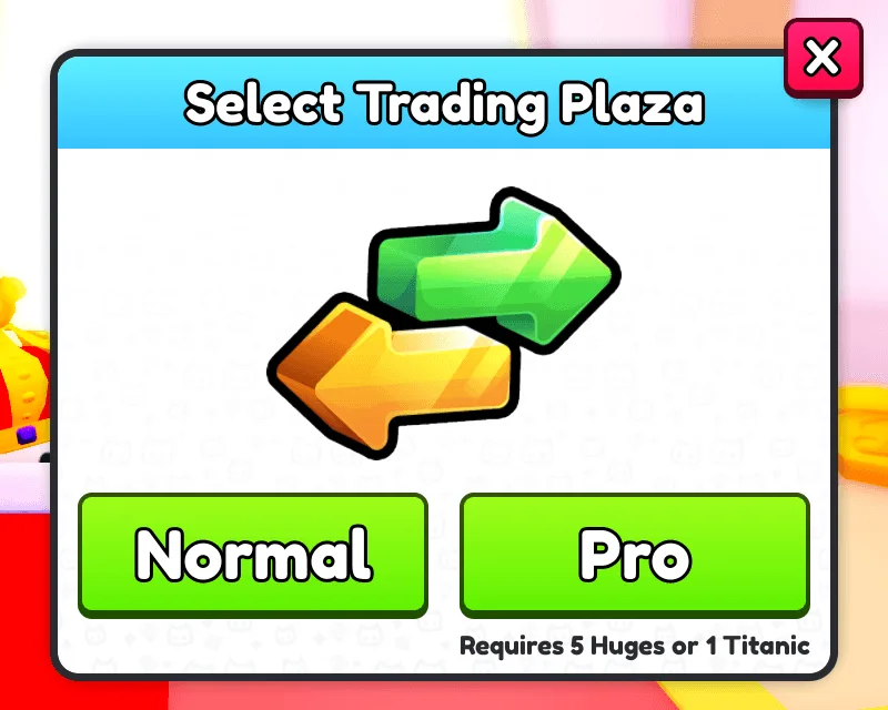 หน้าต่าง Select Trading Plaza มีปุ่ม Normal และ Pro พร้อมเงื่อนไขเก่าใต้ปุ่ม Pro