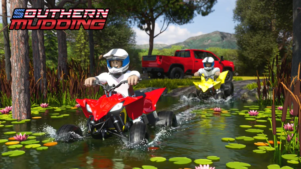 ภาพโปรโมต Southern Mudding แสดง ATV สีแดงวิ่งผ่านน้ำตื้น