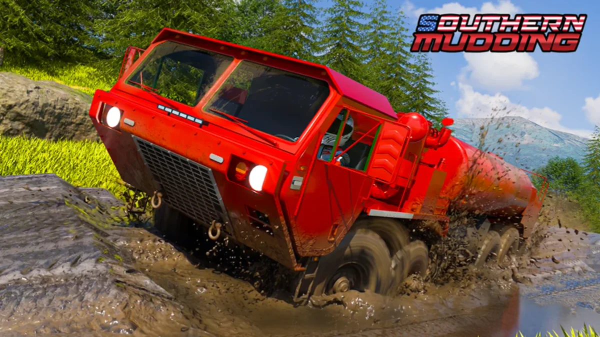 ภาพโปรโมต Southern Mudding แสดงรถออฟโรดสีแดงลุยโคลน