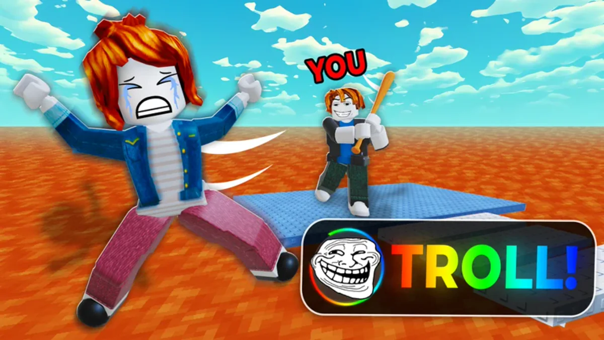 ภาพ Media ทางการ TROLL Hug Tower แสดงตัวละครวิ่งบนแท่นพร้อมป้าย TROLL