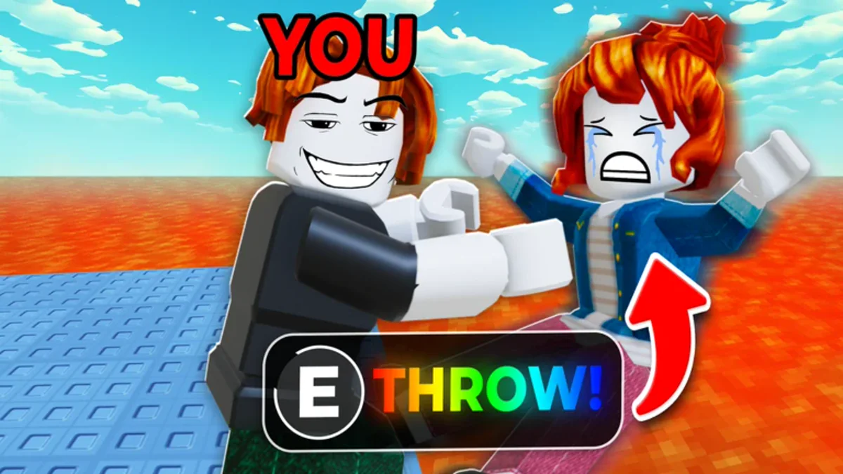 ภาพ Media ทางการ TROLL Hug Tower แสดง prompt E THROW กับตัวละครใกล้ลาวา