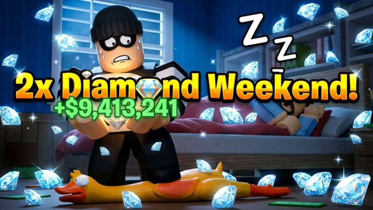 ภาพทางการ ROB IT ตัวละครโจรกับเพชรและข้อความ 2x Diamond Weekend · โปสเตอร์ Event Double Diamond Weekend · 1253323231561777833