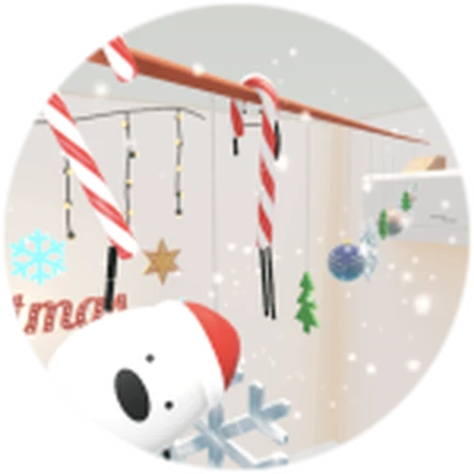 ภาพทางการ Secret Staycation: ของตกแต่งฤดูคริสต์มาสสีขาวแดง · Badge Merry Christmas 2023 · 795511868862746